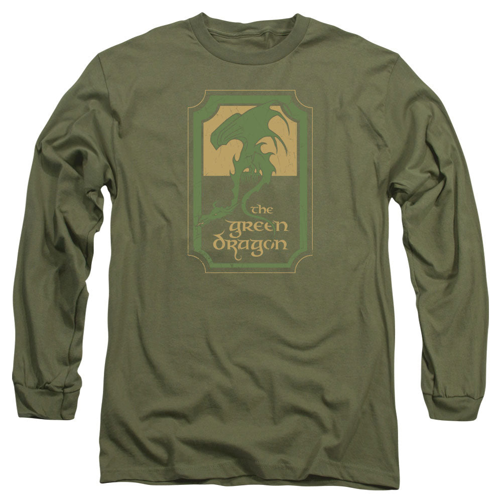 Lord Of The Rings Green Dragon Tavern Mens Long Sleeve Shirt Military Green Officially Licensed