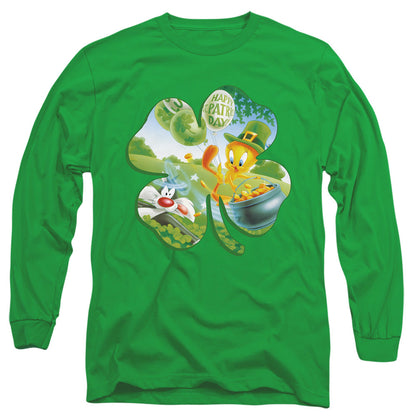 Looney Tunes Tweety Shamrock Mens Long Sleeve Shirt Kelly Green