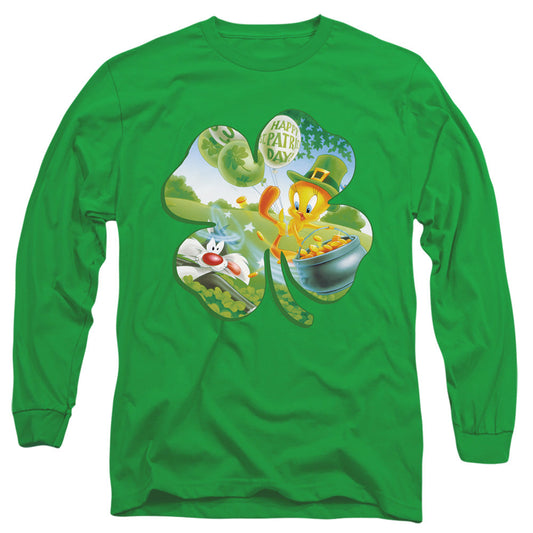 Looney Tunes Tweety Shamrock Mens Long Sleeve Shirt Kelly Green