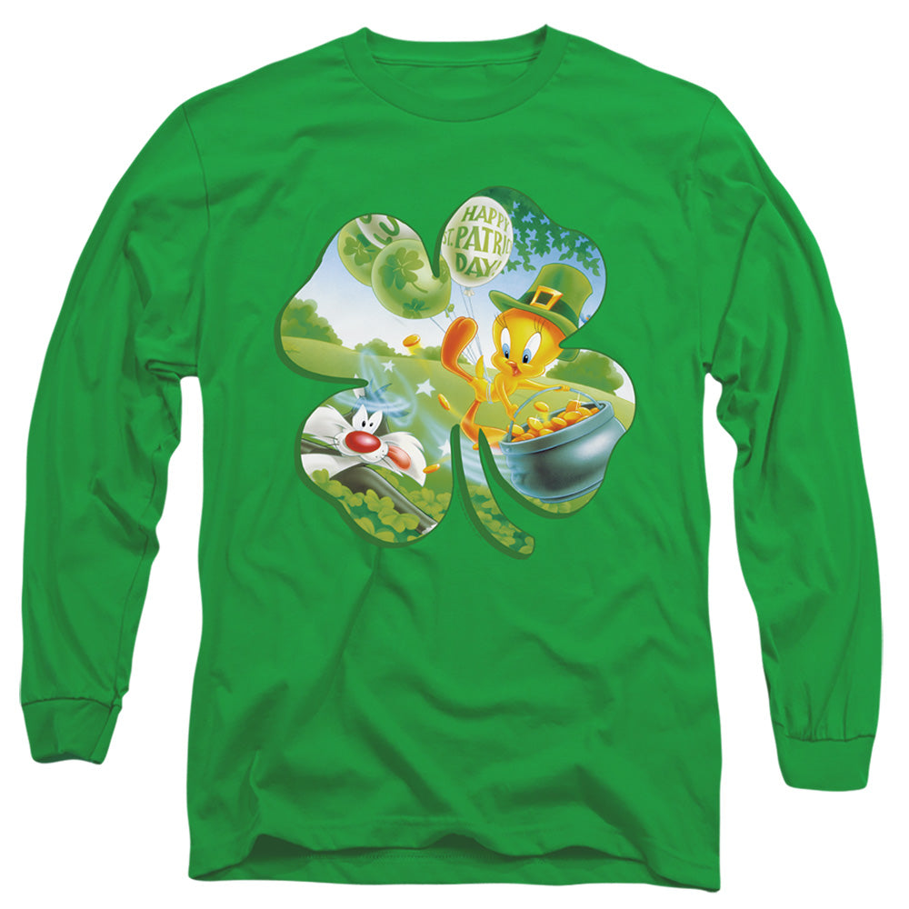 Looney Tunes Tweety Shamrock Mens Long Sleeve Shirt Kelly Green Officially Licensed