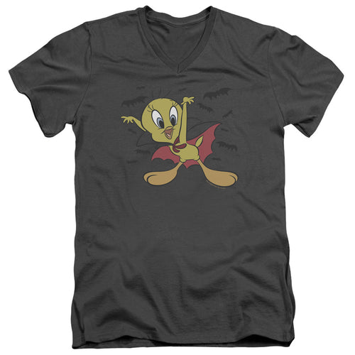 Looney Tunes Vampire Tweety Mens Slim Fit V-Neck T Shirt Charcoal