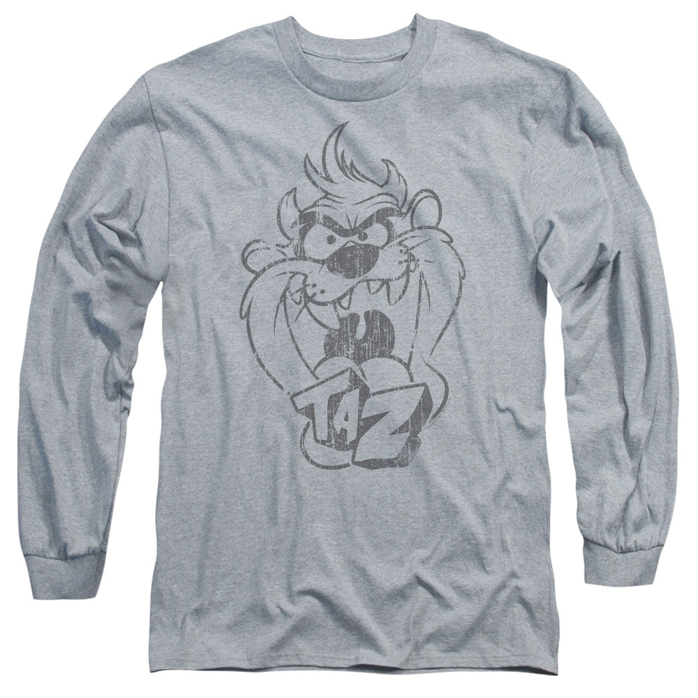 Looney Tunes Faded Taz Mens Long Sleeve Shirt Athletic Heather Officially Licensed