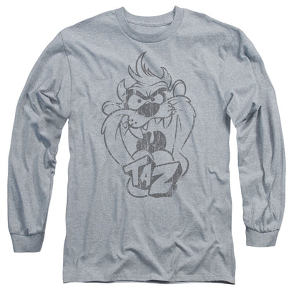 Looney Tunes Faded Taz Mens Long Sleeve Shirt Athletic Heather Officially Licensed