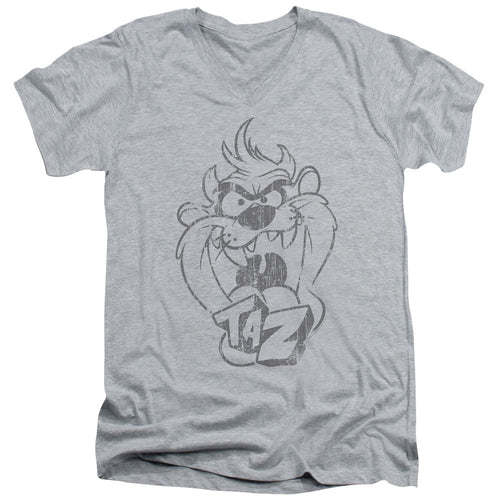 Looney Tunes Faded Taz Mens Slim Fit V-Neck T Shirt Athletic Heather