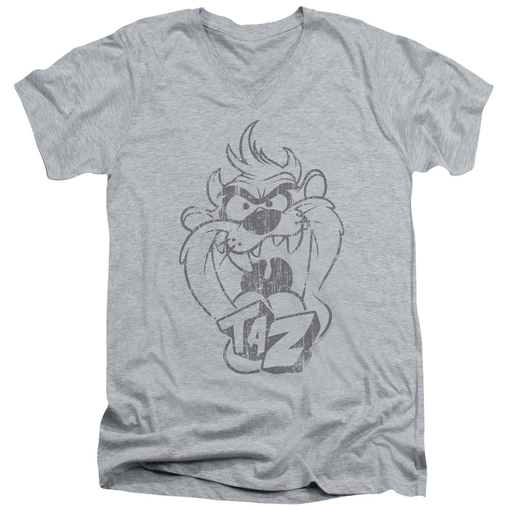 Looney Tunes Faded Taz Mens Slim Fit V-Neck T Shirt Athletic Heather