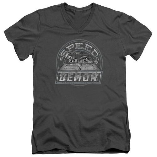 Looney Tunes Speed Demon Mens Slim Fit V-Neck T Shirt Charcoal