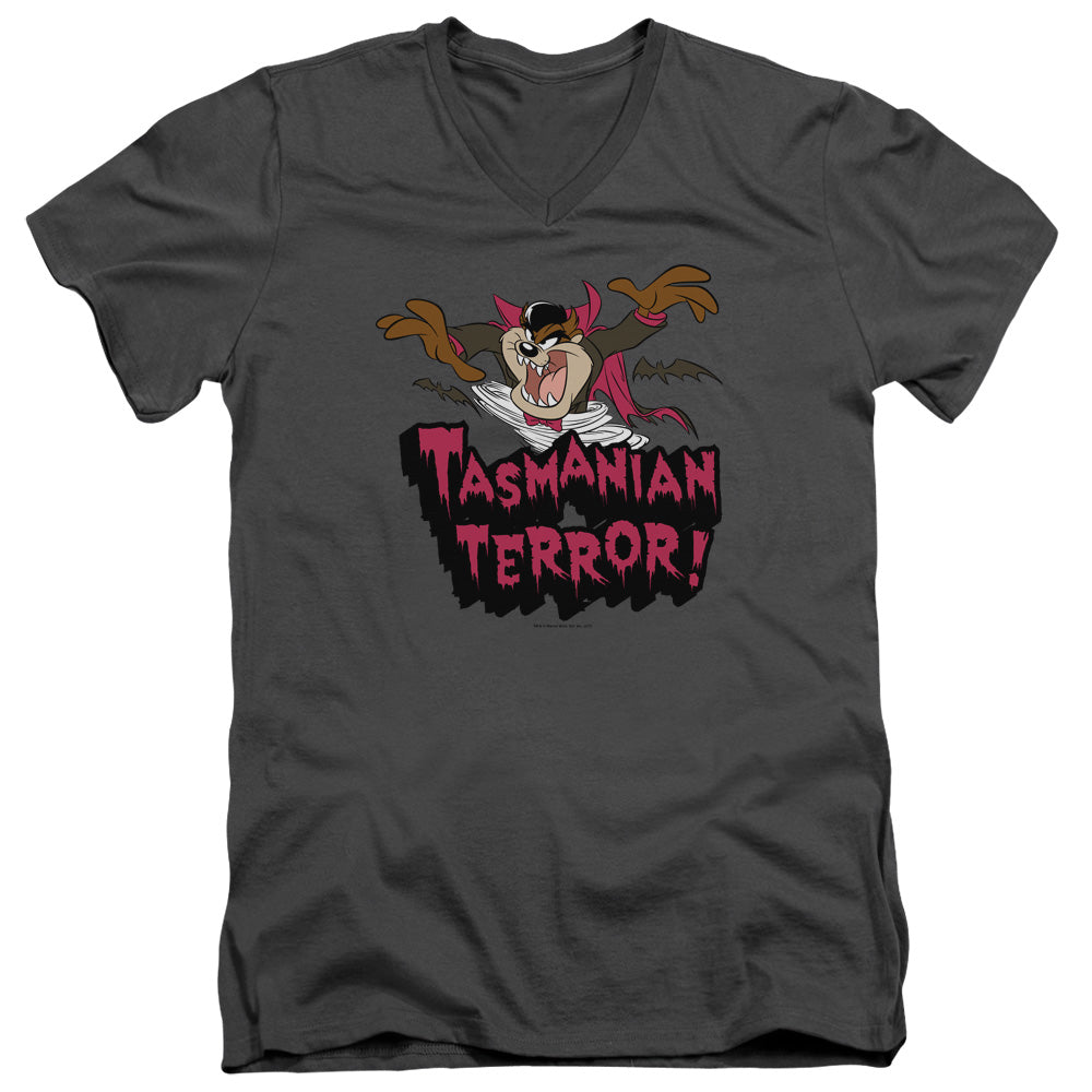 Looney Tunes Taz Terror Mens Slim Fit V-Neck T Shirt Charcoal