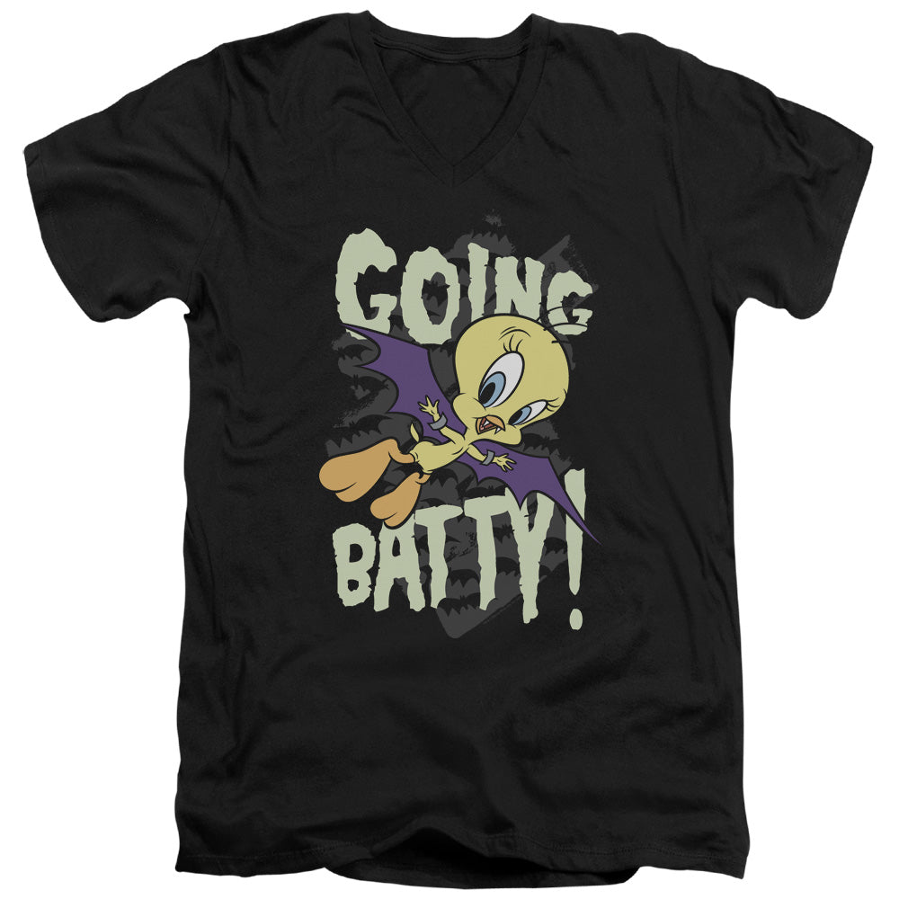 Looney Tunes Going Batty Mens Slim Fit V-Neck T Shirt Black