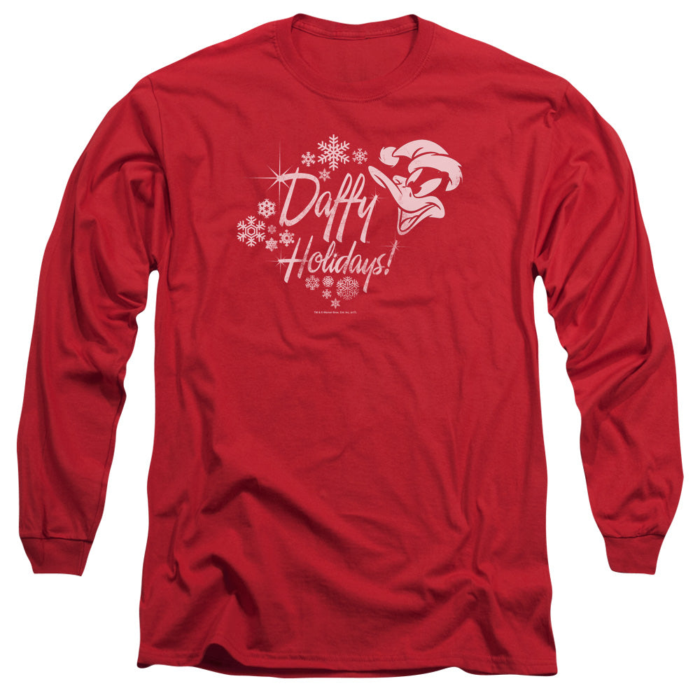 Looney Tunes Daffy Holidays Mens Long Sleeve Shirt Red Officially Licensed