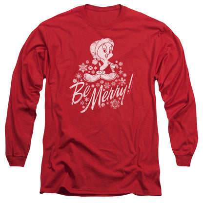 Looney Tunes Merry Tweety Mens Long Sleeve Shirt Red Officially Licensed