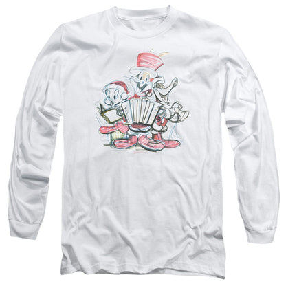 Looney Tunes Holiday Sketch Mens Long Sleeve Shirt White