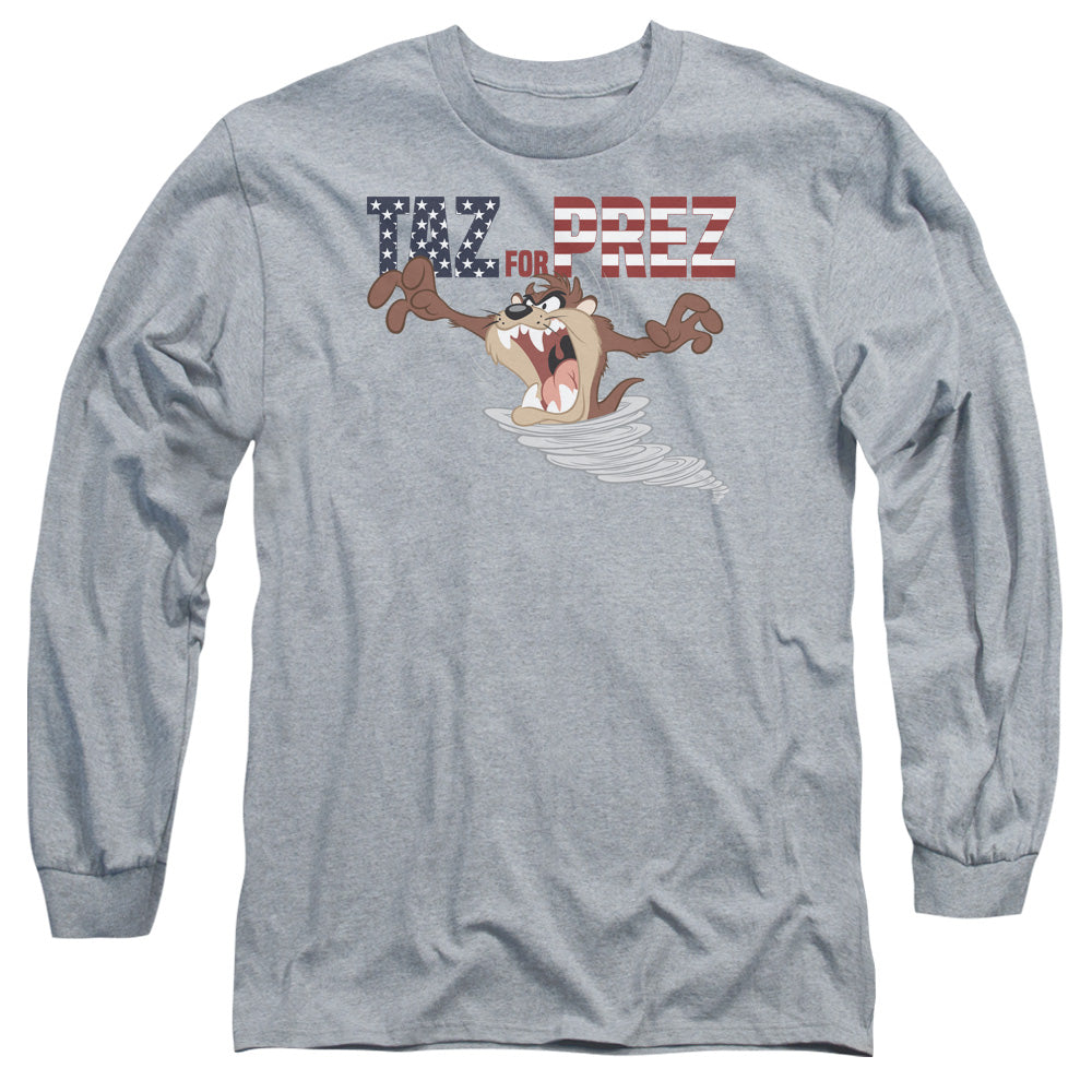 Looney Tunes Taz For Prez 3 Mens Long Sleeve Shirt Athletic Heather Officially Licensed