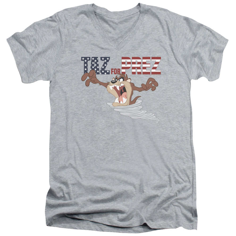 Looney Tunes Taz for Prez 3 Mens Slim Fit V-Neck T Shirt Athletic Heather