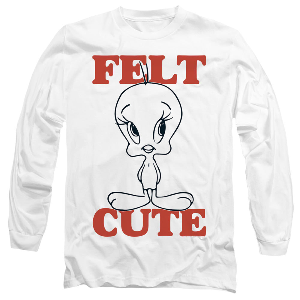 Looney Tunes Felt Cute Mens Long Sleeve Shirt White Officially Licensed