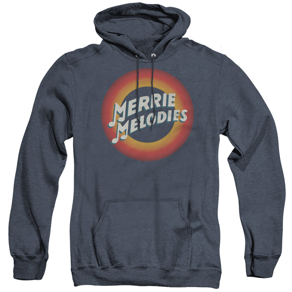 Looney Tunes Merrie Logo Heather Mens Hoodie Navy Blue