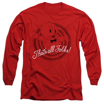 Looney Tunes Thats All Folks Mens Long Sleeve Shirt Red Officially Licensed