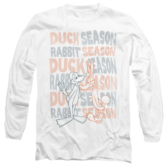 Looney Tunes Duck Season Rabbit Season Mens Long Sleeve Shirt White Officially Licensed
