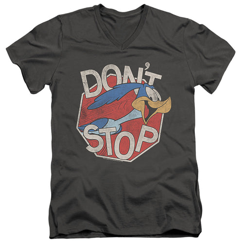 Looney Tunes Dont Stop Mens Slim Fit V-Neck T Shirt Charcoal