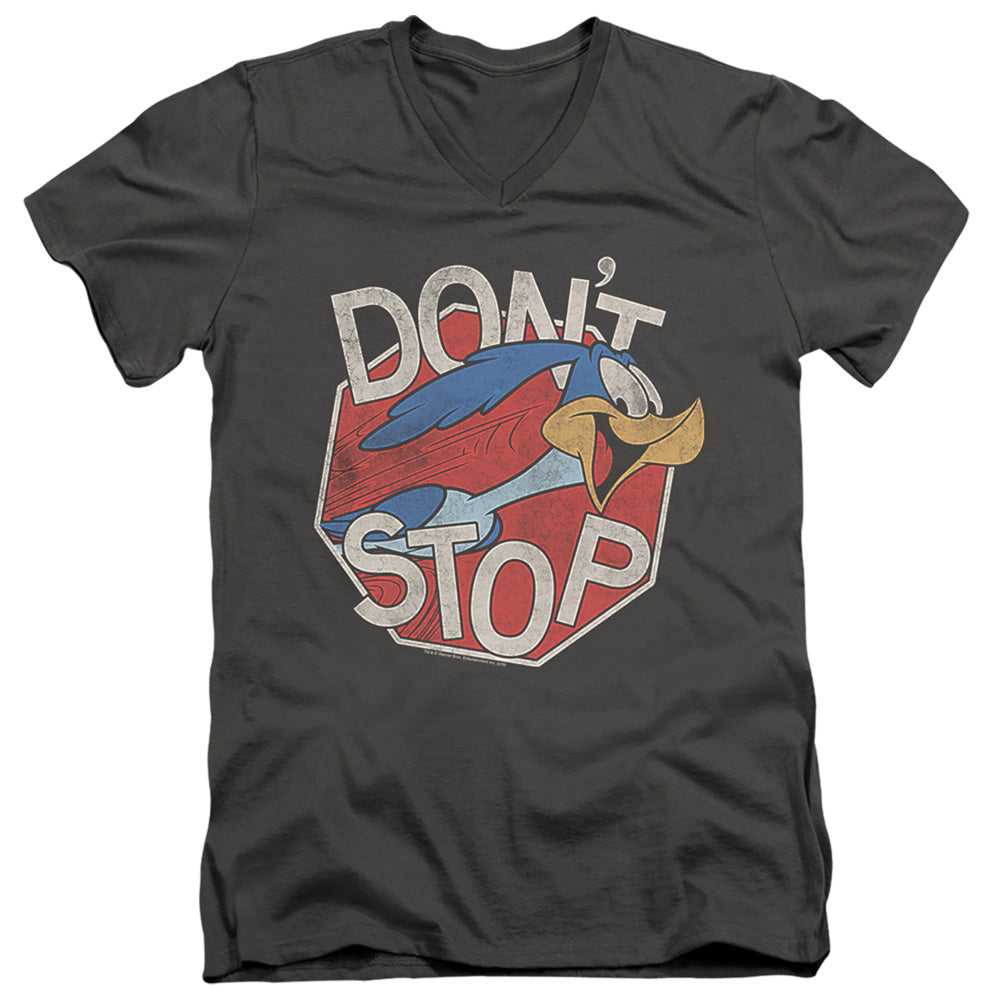 Looney Tunes Dont Stop Mens Slim Fit V-Neck T Shirt Charcoal