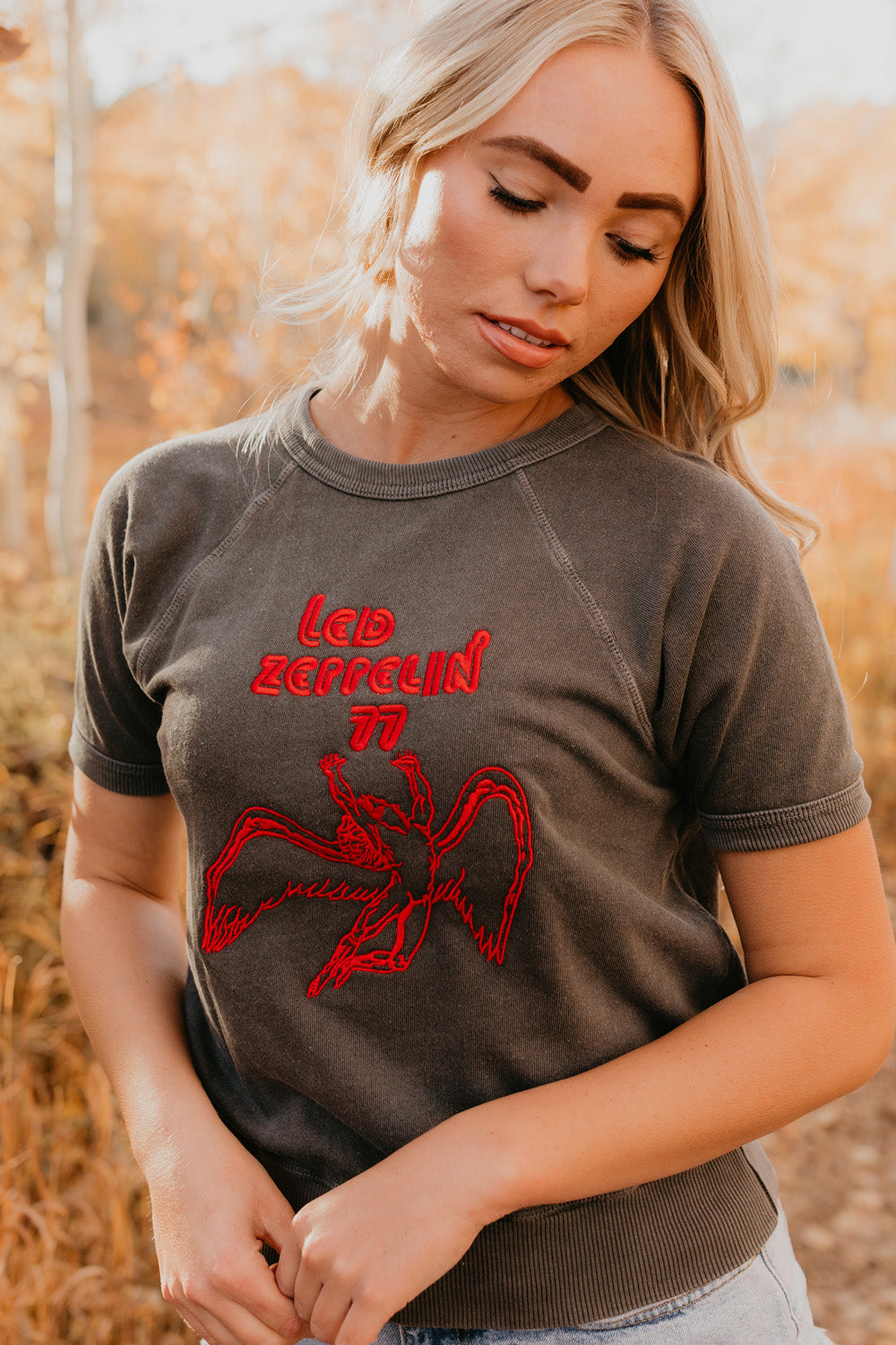 Led Zeppelin '77 Terry Raglan Womens T Shirt Washed Vintage Black