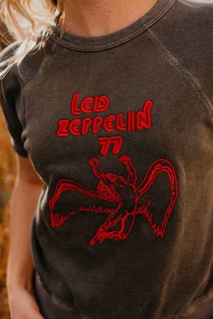 Led Zeppelin '77 Terry Raglan Womens T Shirt Washed Vintage Black