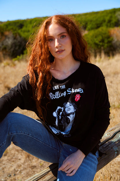 Like The Rolling Stones Tee Womens Long Sleeve Shirt Black