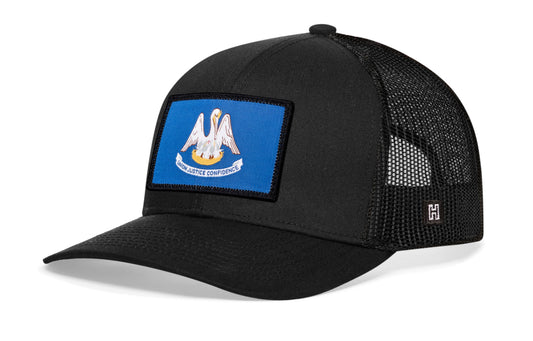 Louisiana Flag Trucker Haka Hat Black Louisiana Flag Snapback