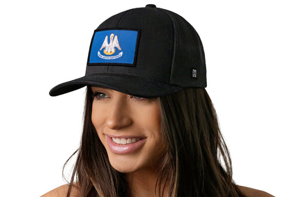 Louisiana Flag Trucker Haka Hat Black Louisiana Flag Snapback