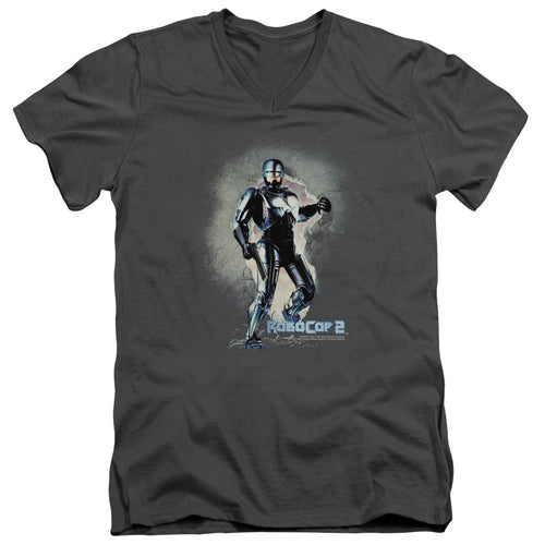Robocop Break On Through Mens Slim Fit V-Neck T Shirt Charcoal