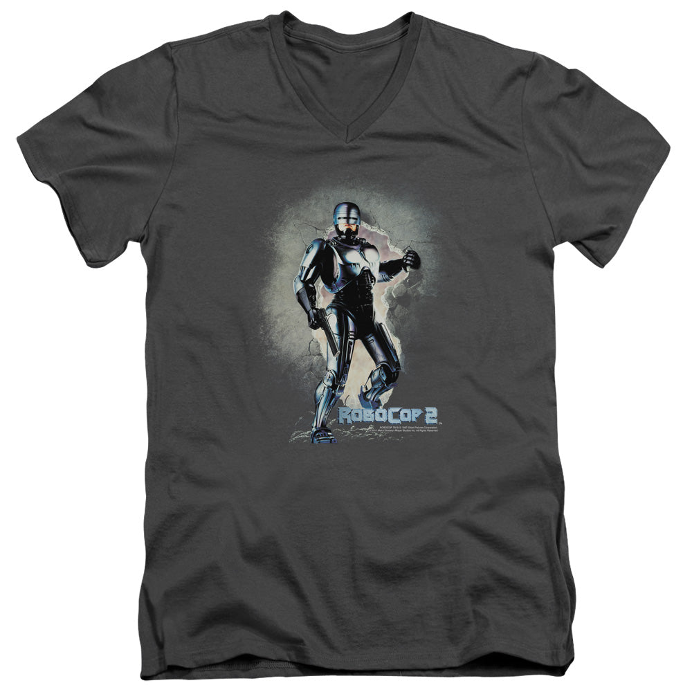 Robocop Break On Through Mens Slim Fit V-Neck T Shirt Charcoal