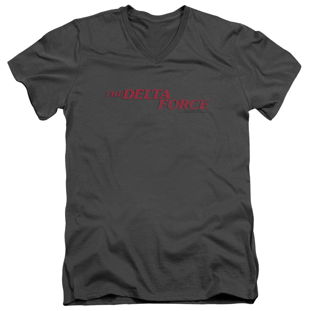 Delta Force Distressed Logo Mens Slim Fit V-Neck T Shirt Charcoal