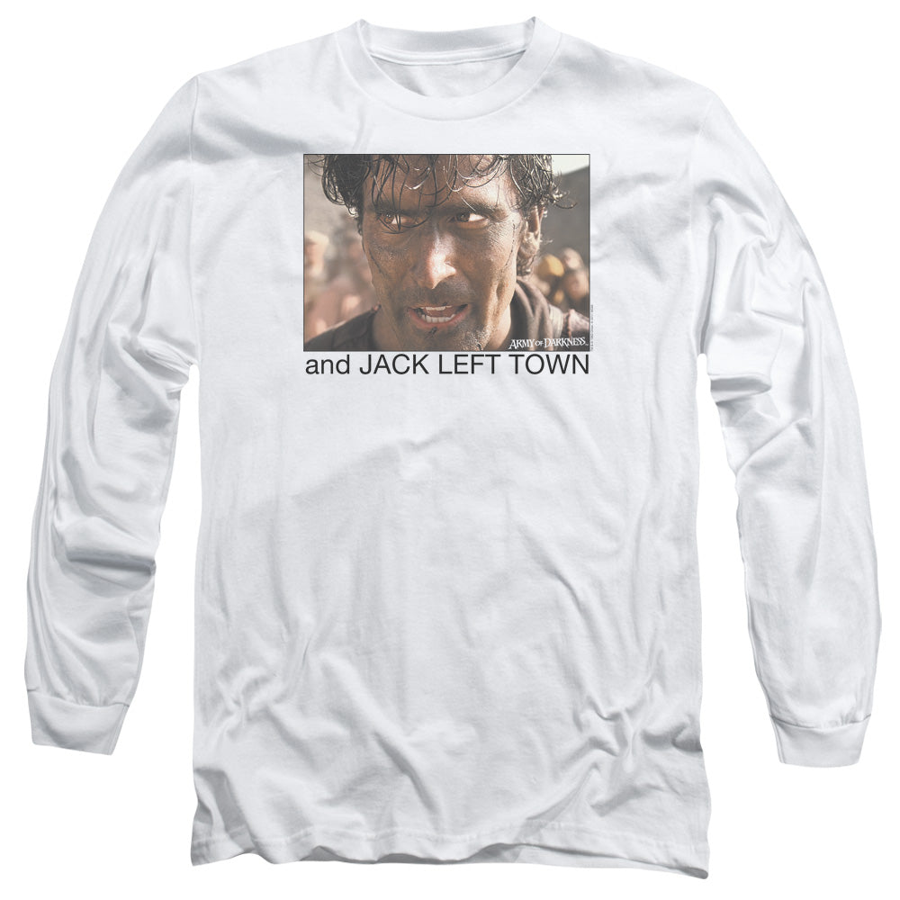 Army Of Darkness Jack Left Town Mens Long Sleeve Shirt White