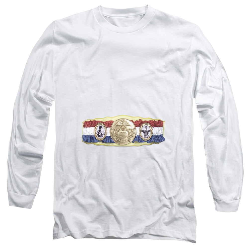 Rocky Championship Belt(Bottom Front) Mens Long Sleeve Shirt White Officially Licensed