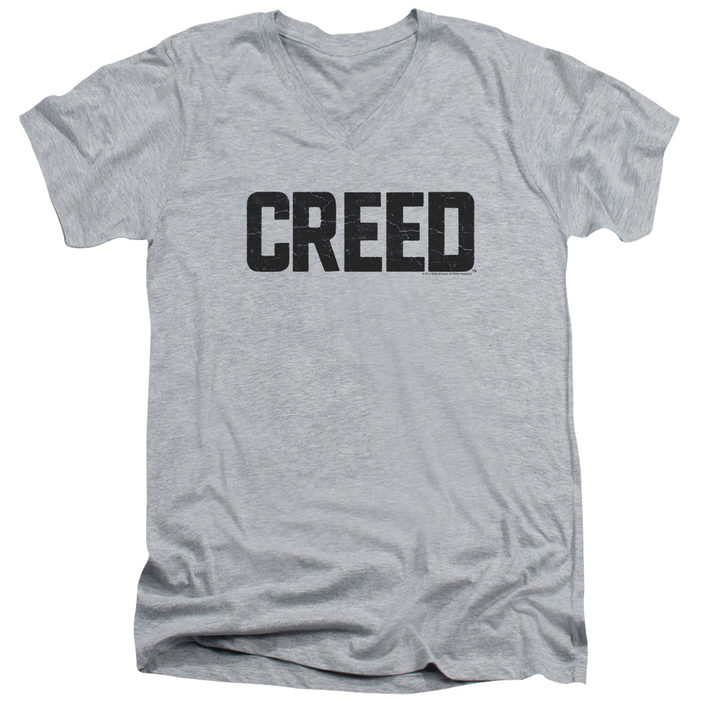 Creed Cracked Logo Mens Slim Fit V-Neck T Shirt Athletic Heather