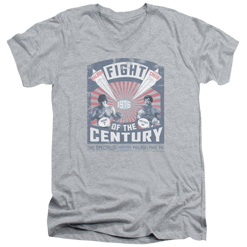 Rocky Balboa Creed Fight Poster Mens Slim Fit V-Neck T Shirt Athletic Heather