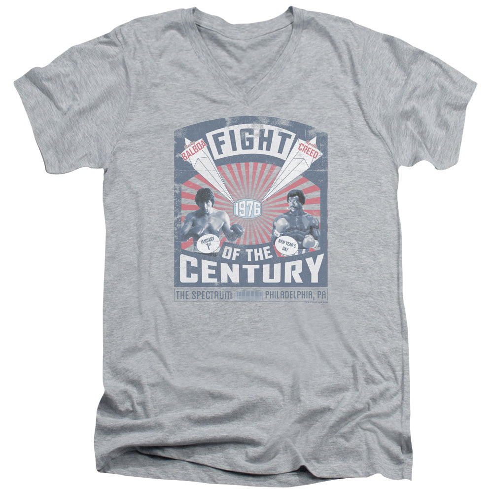 Rocky Balboa Creed Fight Poster Mens Slim Fit V-Neck T Shirt Athletic Heather