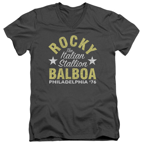 Rocky Rocky Philly Mens Slim Fit V-Neck T Shirt Charcoal