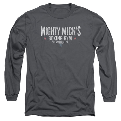 Rocky Mighty Micks Boxing Gym Mens Long Sleeve Shirt Charcoal Officially Licensed