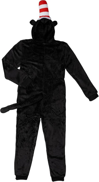 Officially Licensed Kids Youth Seuss Cat in Hall Halloween Cosplay Costume Fleece Jumpsuit