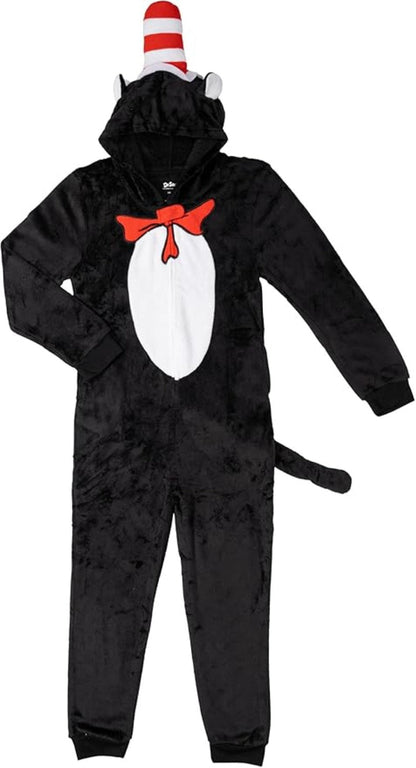 Officially Licensed Kids Youth Seuss Cat in Hall Halloween Cosplay Costume Fleece Jumpsuit
