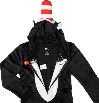 Officially Licensed Kids Youth Seuss Cat in Hall Halloween Cosplay Costume Fleece Jumpsuit