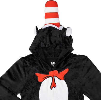 Officially Licensed Kids Youth Seuss Cat in Hall Halloween Cosplay Costume Fleece Jumpsuit