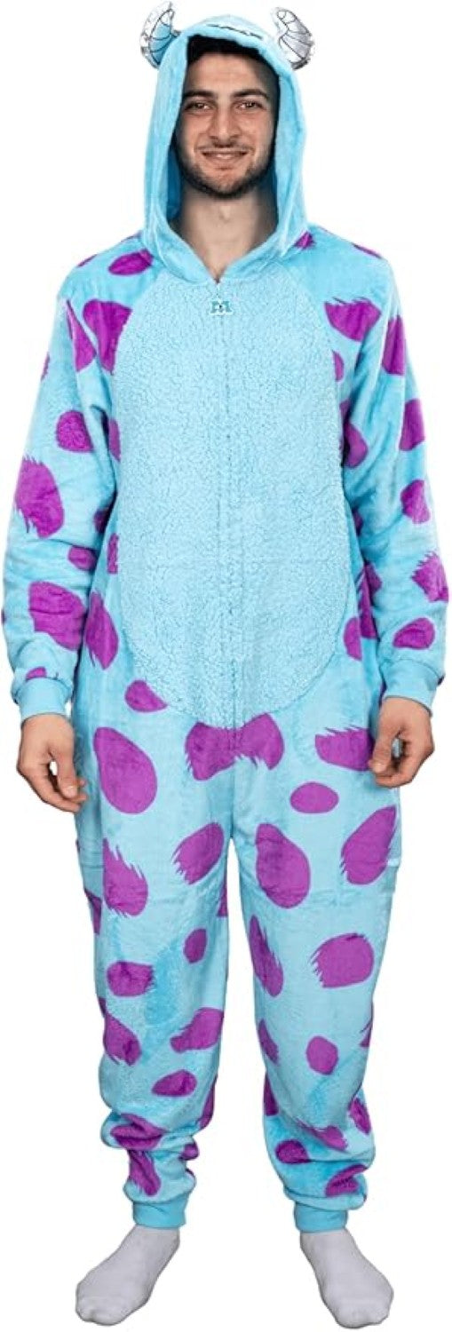 Officially Licensed Monsters Inc Sulley Adult Unisex Halloween Cosplay Costume Fleece Zip Up Jumpsuit