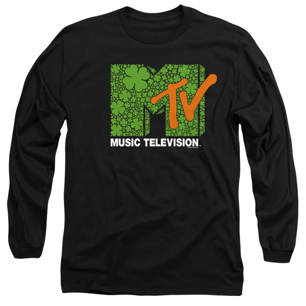 Mtv St. Patrick'S Day Shamrock Logo Mens Long Sleeve Shirt Black
