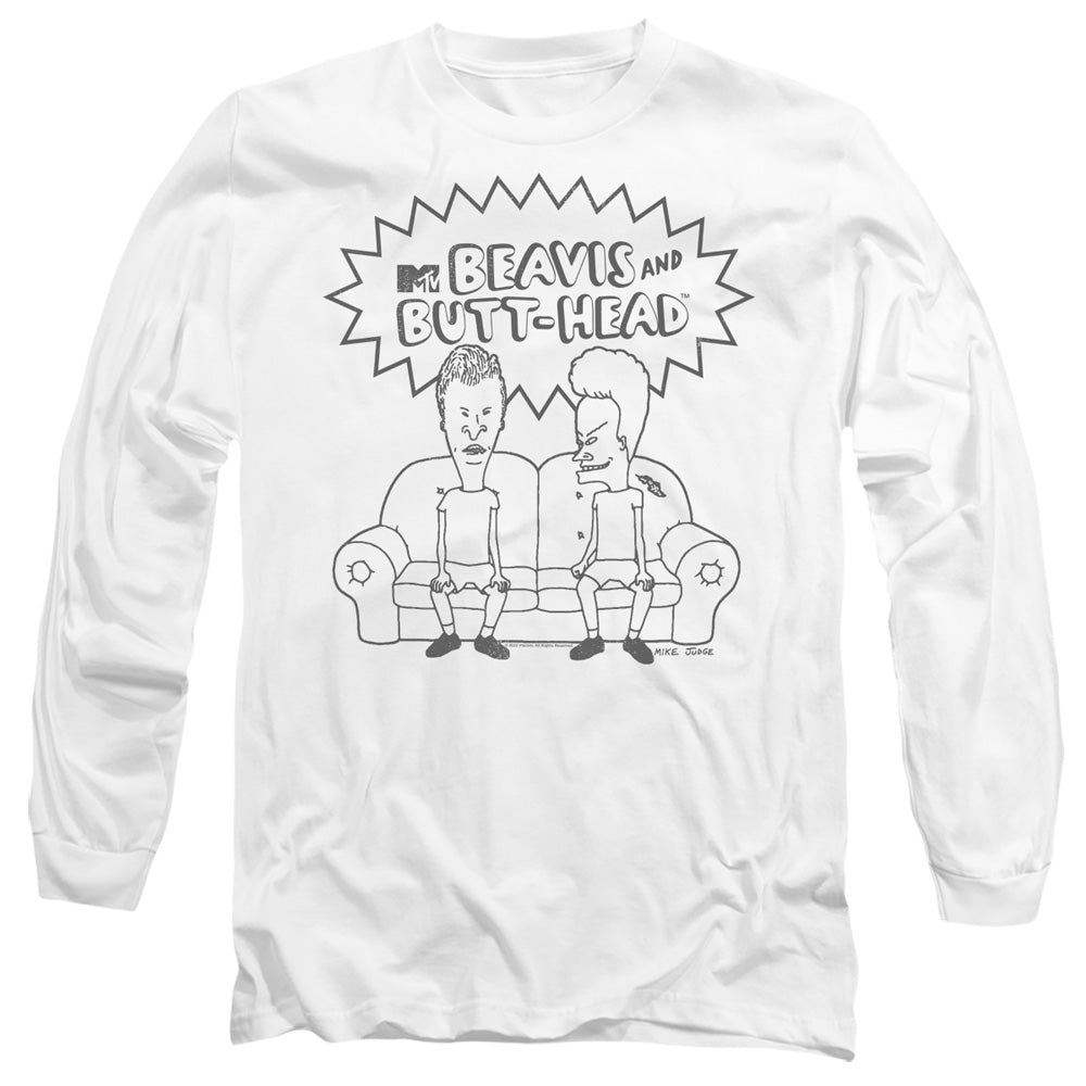 Beavis And Butthead Couch Logo Mens Long Sleeve Shirt White