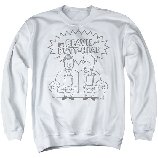 Beavis And Butthead Couch Logo Mens Crewneck Sweatshirt White Officially Licensed