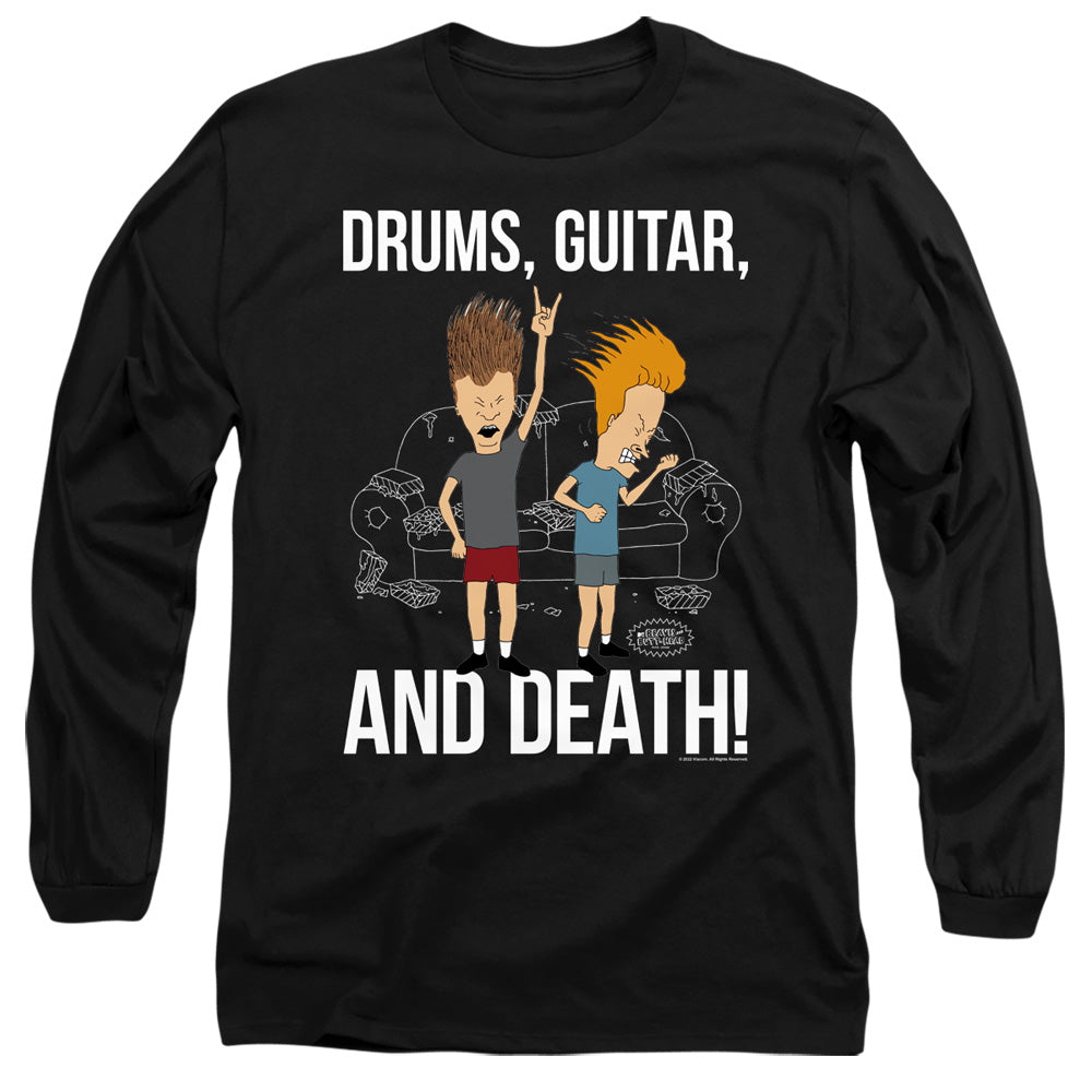 Beavis And Butthead Drums, Guitar, And Death Mens Long Sleeve Shirt Black
