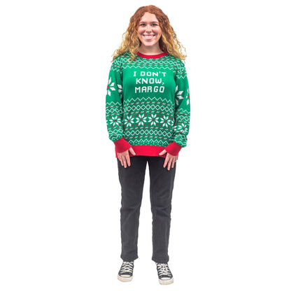Todd and Margo Why is The Carpet Wet I Don’t Know Knitted Ugly Christmas Sweater