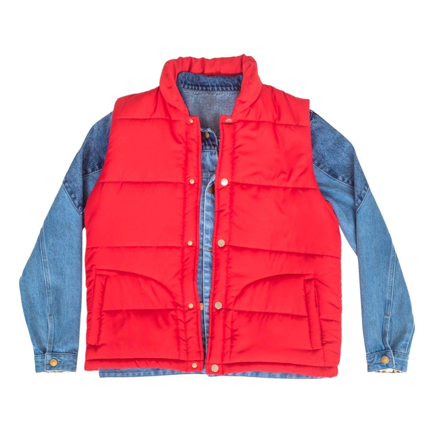 Marty McFly Denim Shirt and Red Puffy Vest Halloween Costume Cosplay
