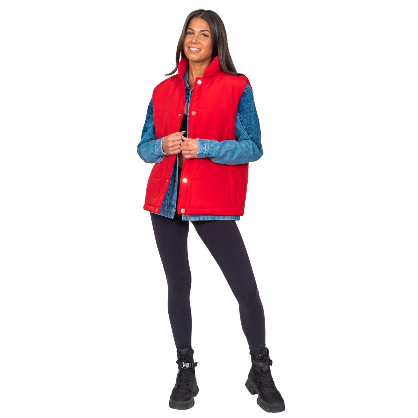 Marty McFly Denim Shirt and Red Puffy Vest Halloween Costume Cosplay